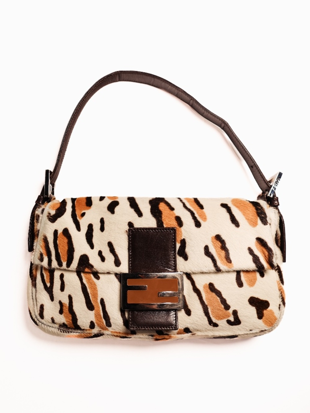 Fendi Black and Brown Shoulder Bag with Animal Print